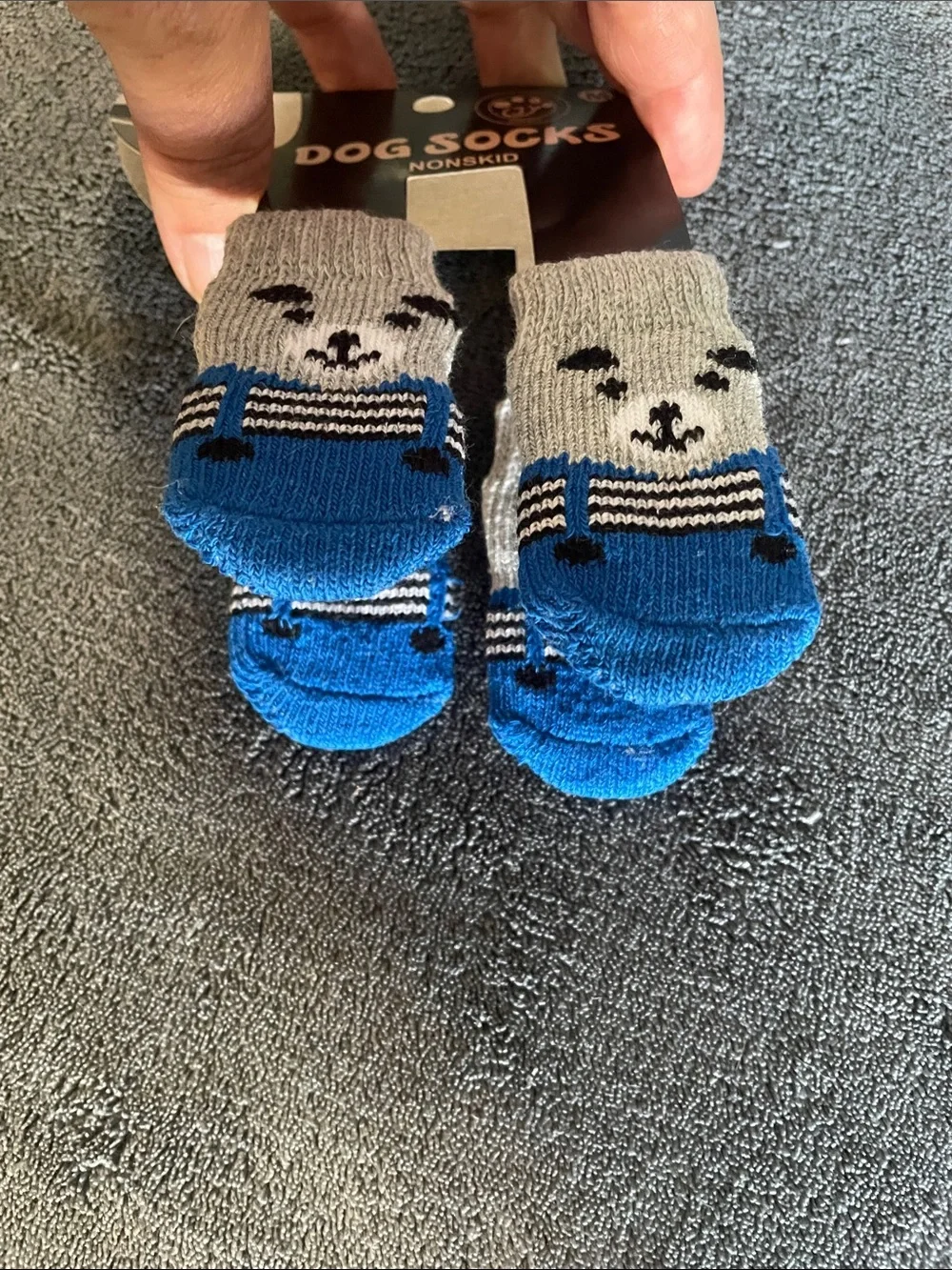 Dog Socks Nonskid Blue & Gray Cute Bear Design - M